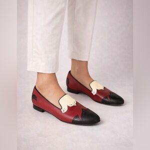 Longchamp Effrontée Leather Loafers EU 39 Burgundy Black White Rare Italy $495